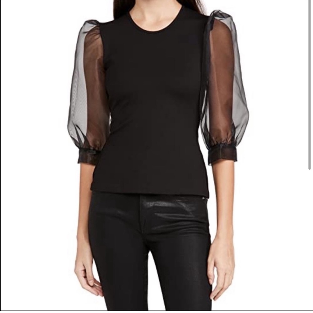 Black sheer puffer top